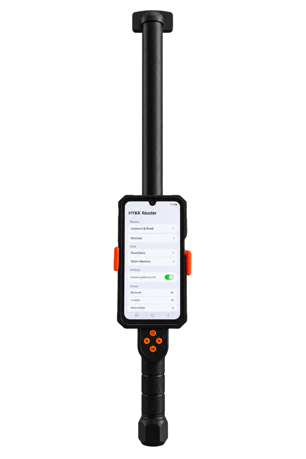 Ani-Tech AT-01003 Dual-Frequency LF/UHF RFID Stick Reader, held in hand